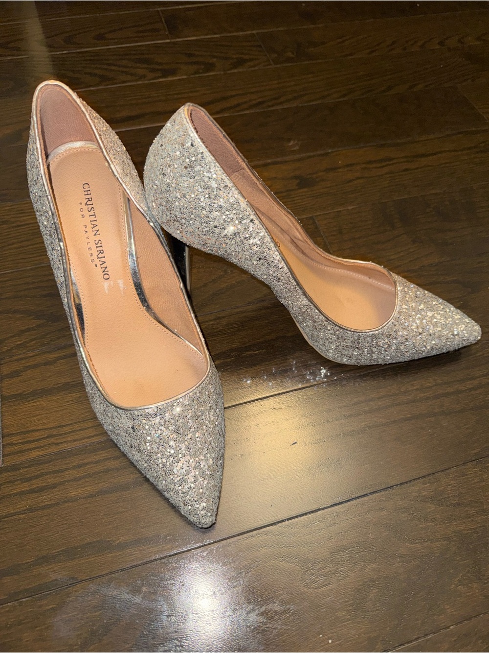 Christian Siriano Sparkle Pointed-Toe Pumps in Silver Glitter